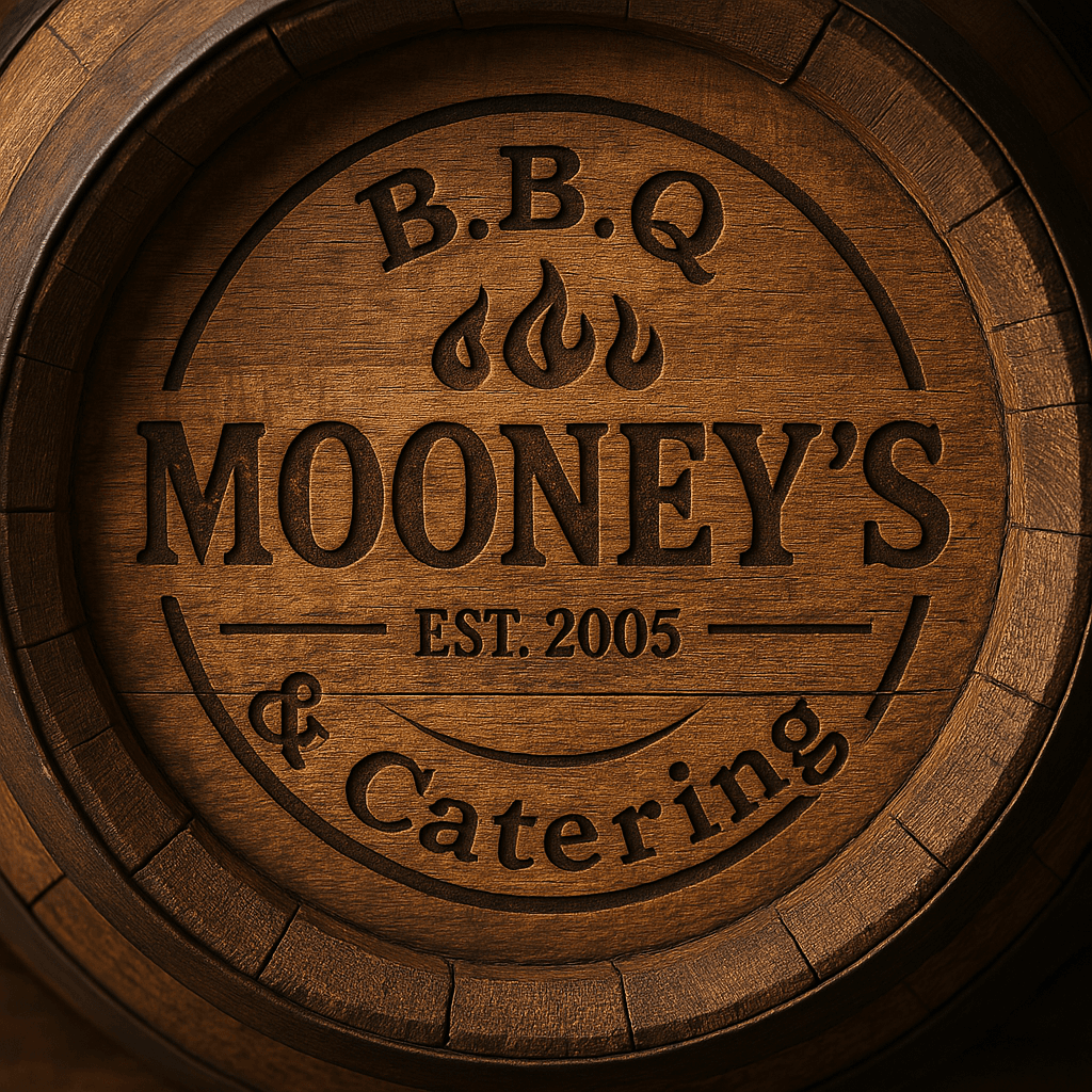 Mooney's BBQ barrel logo mark