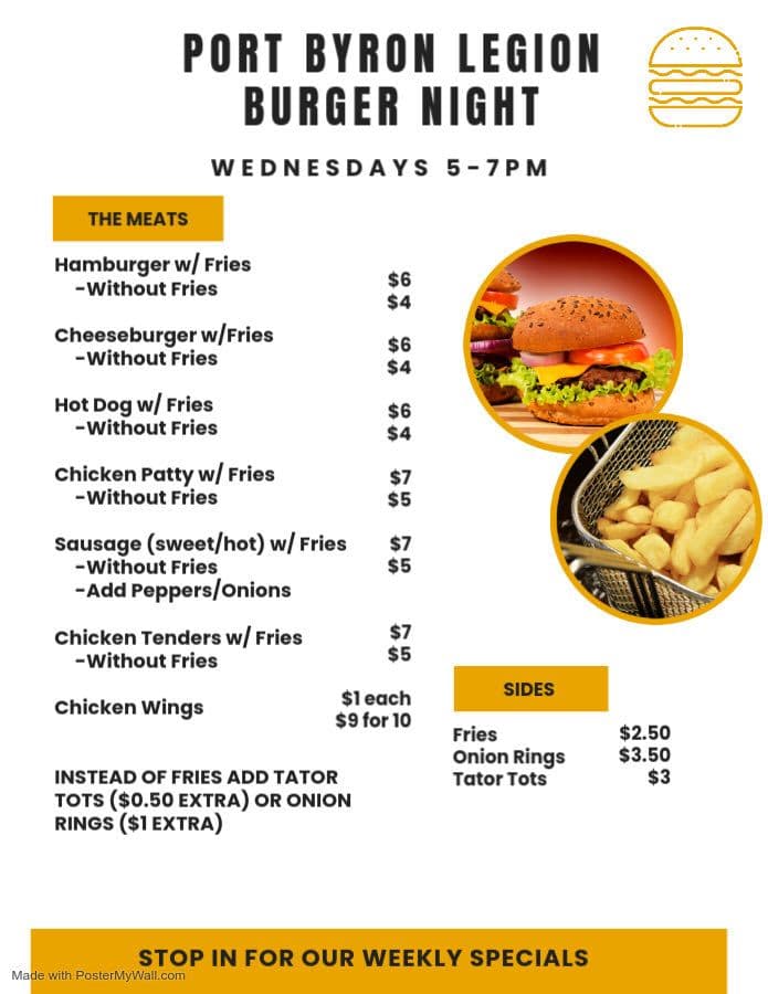 Burger night menu